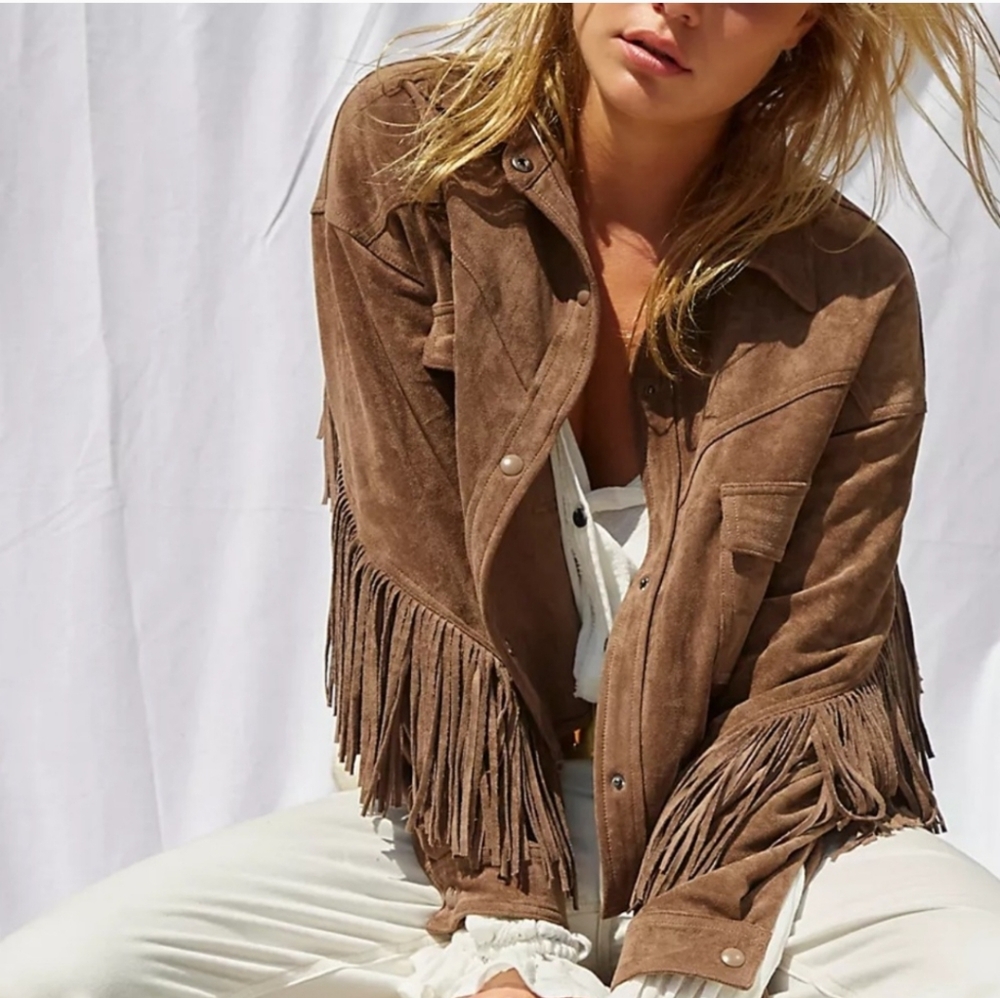 Blank NYC Tan Suede Fringe Utility Jacket
